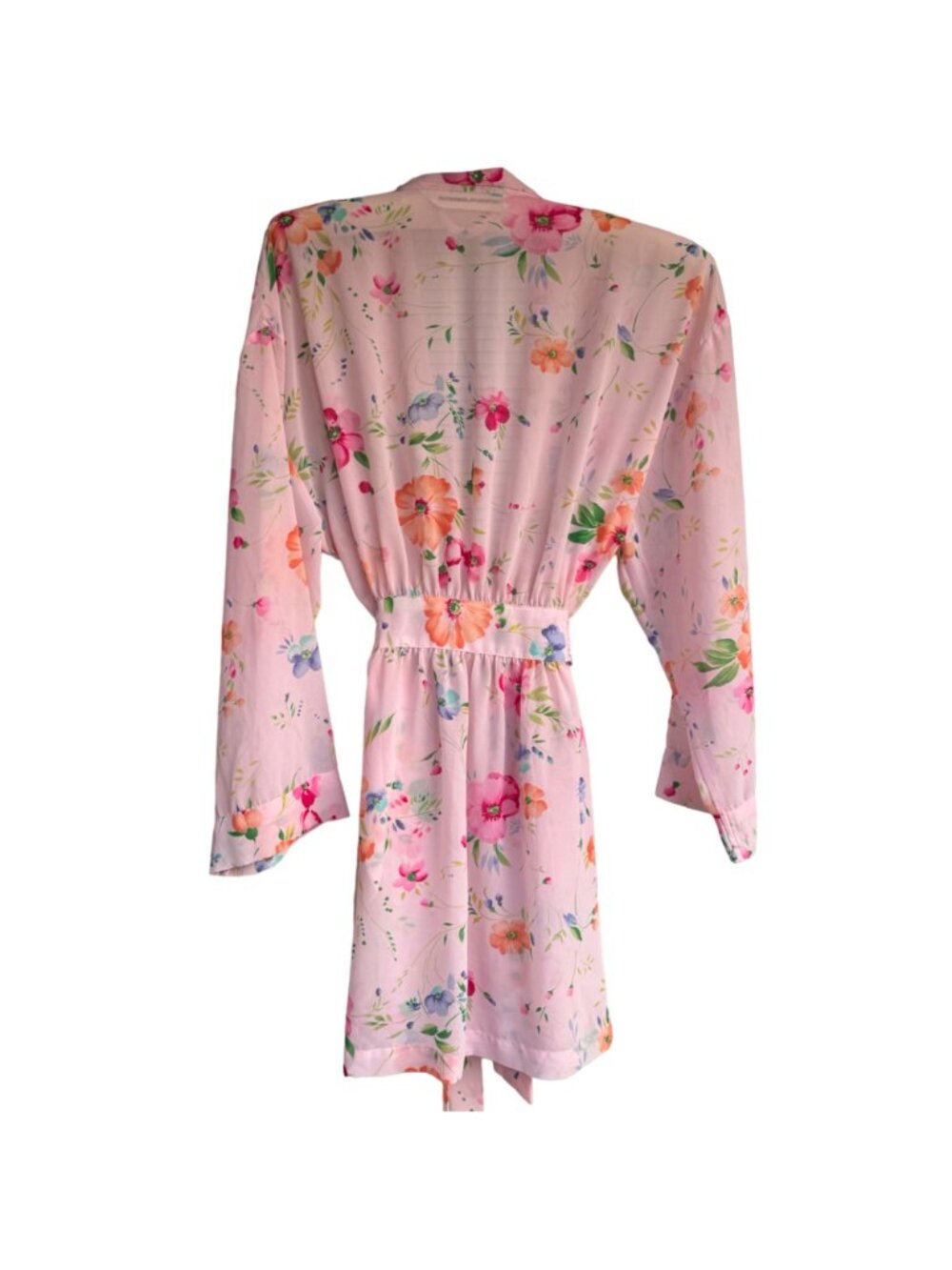 Victoria's Secret Kimono Sexy Robe Lingerie O/S  Pink Blue Floral Tie Loungewear - Picture 4 of 14